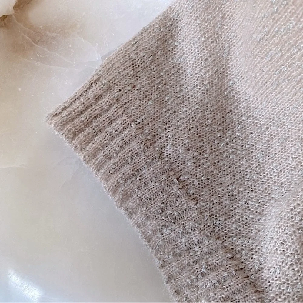 PIAZZA SEMPIONE METALLIC KNIT MOHAIR TURTLENECK SWEATER WHIMSICAL Beige Pink 42 - Picture 5 of 8